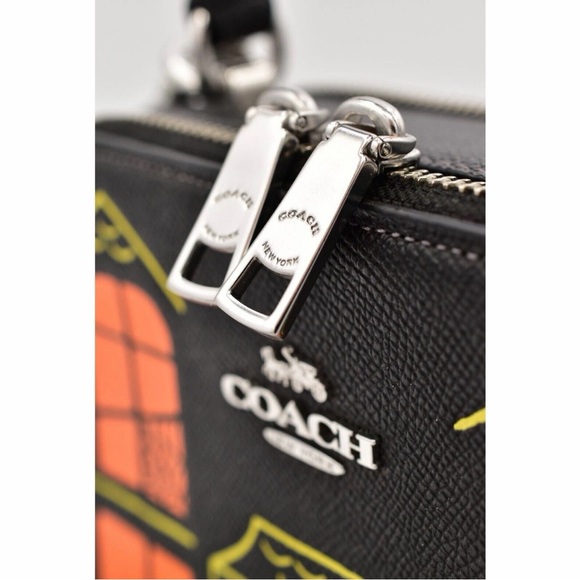 Coach Black Mini Top-Handle Bag with Orange and Yellow Halloween Motif - Picture 5 of 6